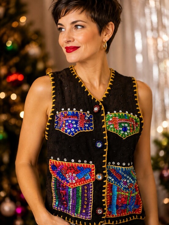 Vintage Jackets & Blazers - Michael Simon 90s Rare Festival  HolidayVintage‎ Bedecked vest